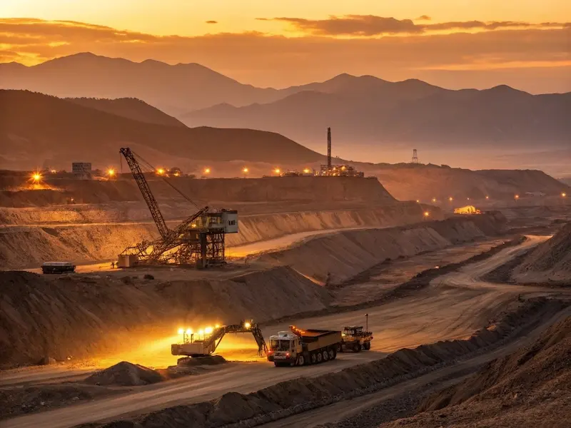 Open-pit rare earth mine with heavy machinery in operation